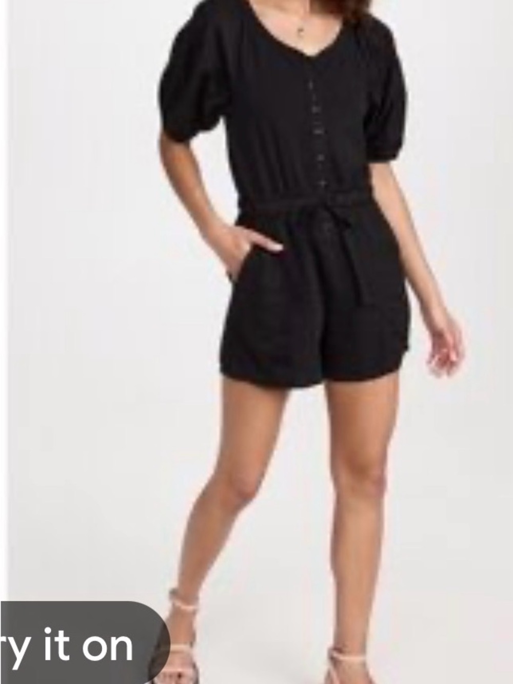 NWOT Nation Women's Black Short Sleeve Romper with Tie Waist